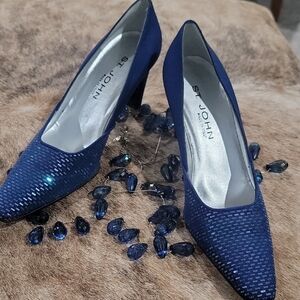St. John Blue Satin & Sequined Pumps